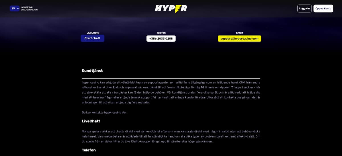 hyper casino support