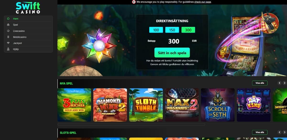 Swift Casino startsida